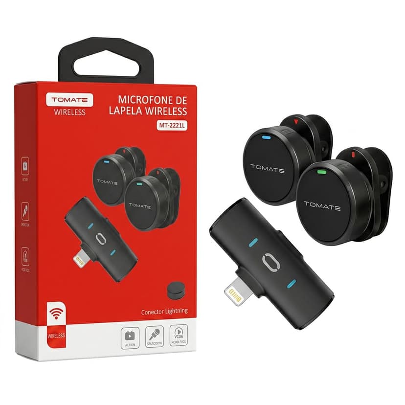 Microfone de Lapela Sem Fio Tomate MT-2221L - Lightning