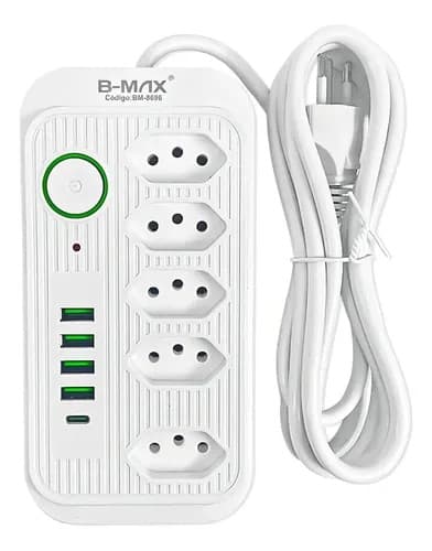 Filtro de Linha B-Max com 5 Tomadas e USB-C