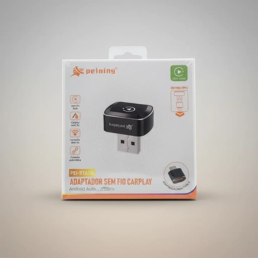 Adaptador CarPlay e Android Auto Sem Fio Peining PEI-BTA06 (USB para Tipo-C, Conexão Automática)