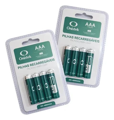4 Pilhas AAA Recarregáveis Onistek 1100mAh para Eletrônicos e Sensores