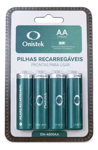 4 Pilhas AA Recarregáveis Onistek 2700mAh para Eletrônicos e Controles