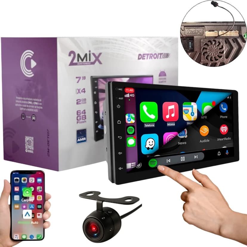 Multimidia 7p 2+64gb Carplay Android Auto Sem Fio Detroit