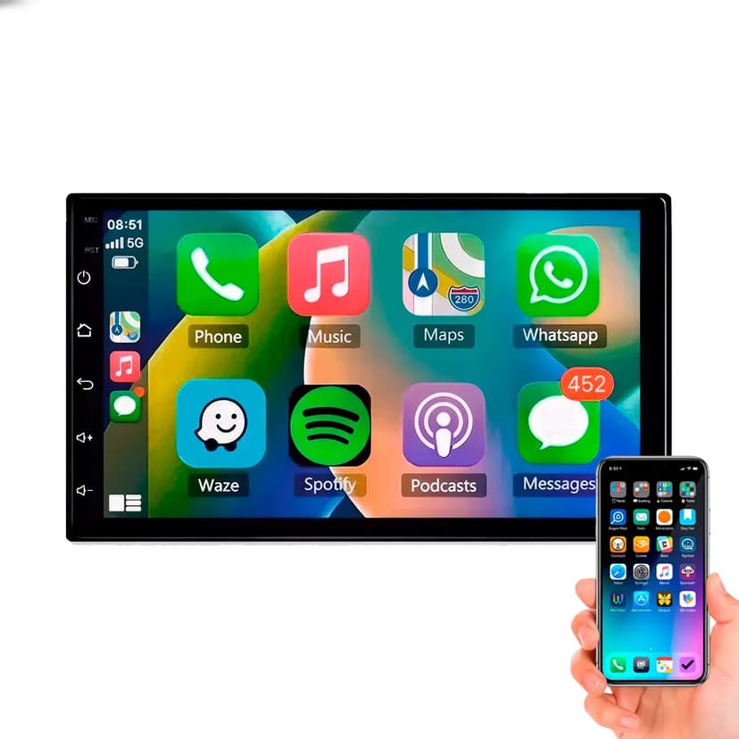 Central Multimídia 7" Android Auto CarPlay Touch Bluetooth