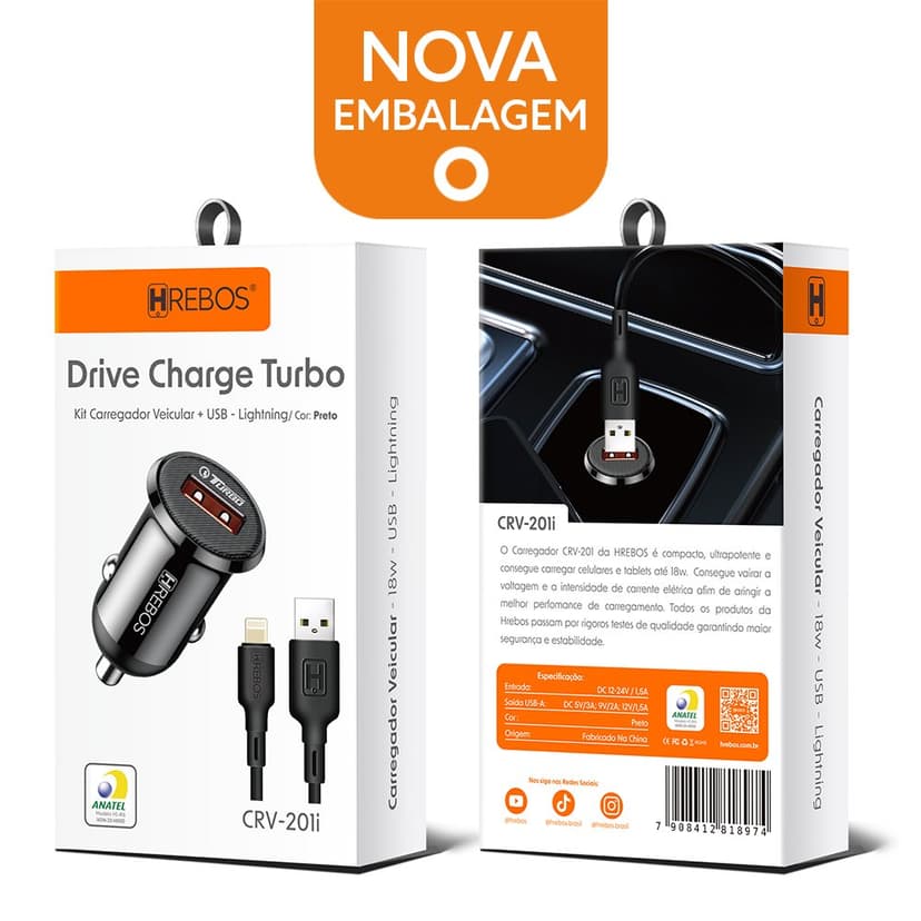 Carregador Veicular Hrebos Drive Charge Turbo CRV-201i