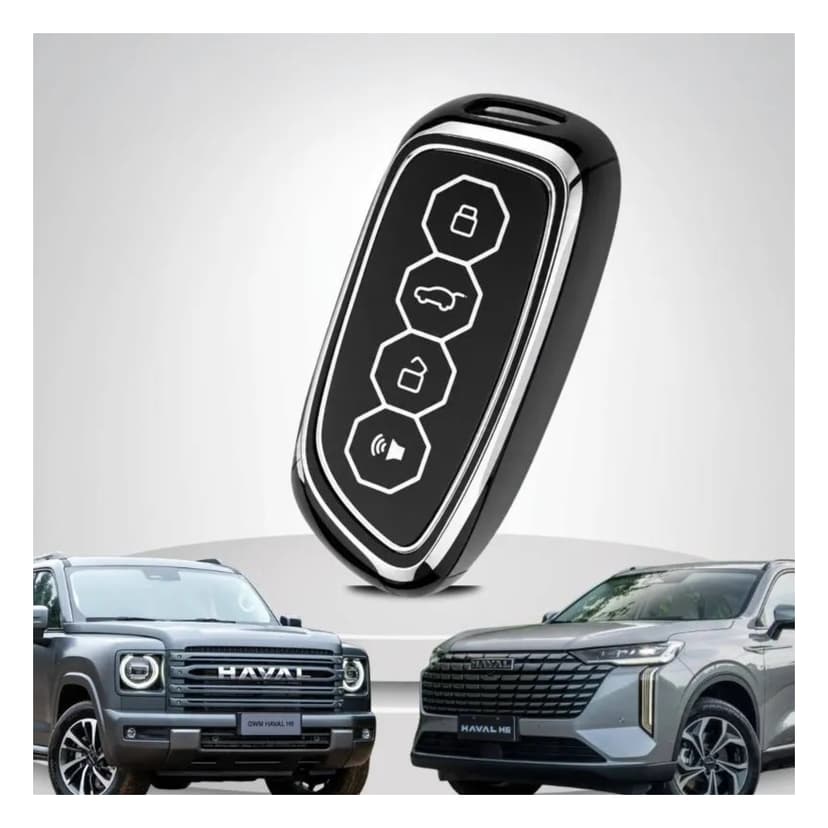 Capa Protetora de TPU para Chave GWM Haval H6 (2026 em diante) e H9 4 Botões Preta com Prata