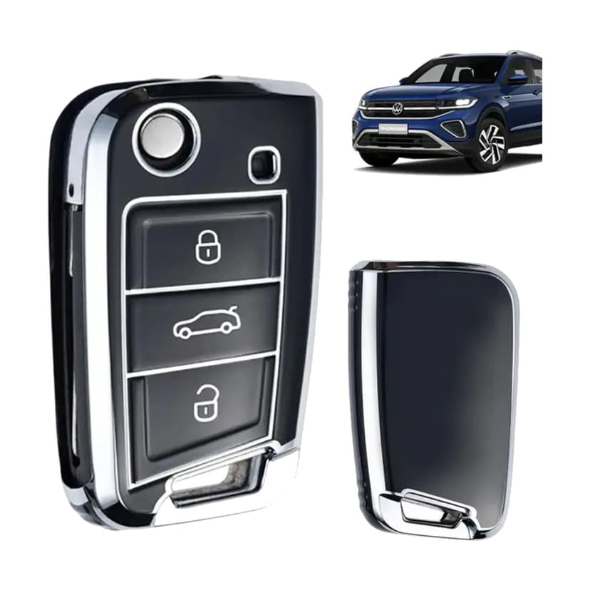 Capa Protetora de TPU para Chave Canivete VW T-Cross, Nivus, Virtus, Polo, Golf, Jetta, Taos, Tera e Tiguan Black Piano
